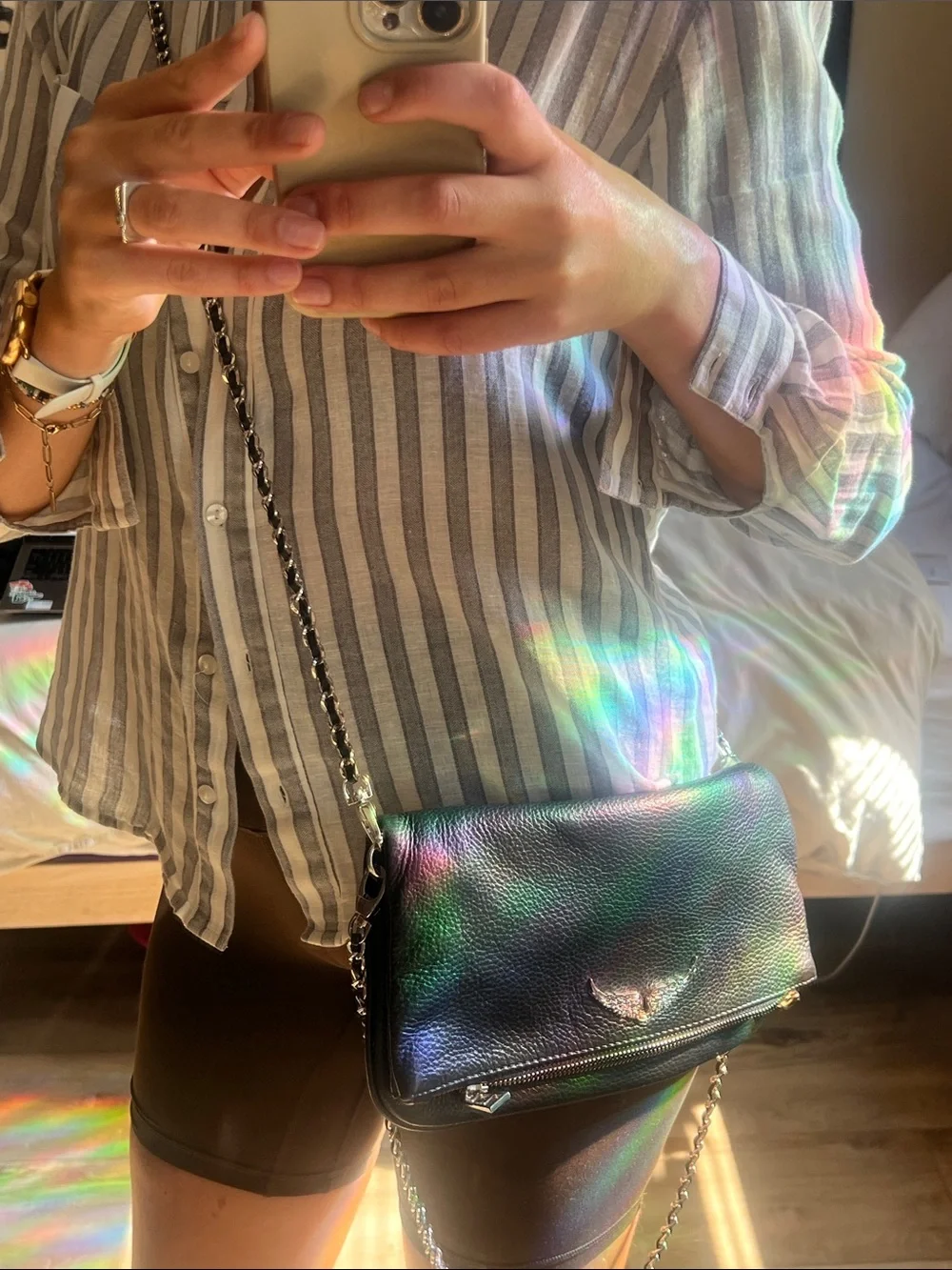 Zadig & Voltaire Black Pebbled Leather Crossbody with Silver Chain